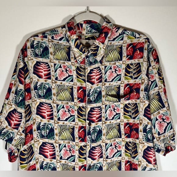 Vintage Y2K Miles collection Reyn Spooner Hawaiian rayon shirt szXL palm trees - Picture 2 of 10